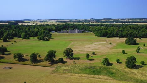 Aerial-of-Walled-Garden-of-Floors-Castle,-Scottish-Countryside-and-Famous-Landmark,-Scotland