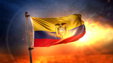 bandera del ecuador retroiluminada en el hermoso amanecer bucle cámara lenta 4k