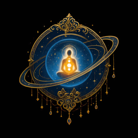 Meditative cosmic energy illustration animation isolated asset, transparent 4K video, alpha channel