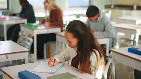 students in a classroom taking a test