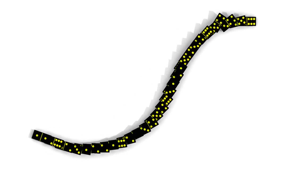 Black dominos standing against a white background