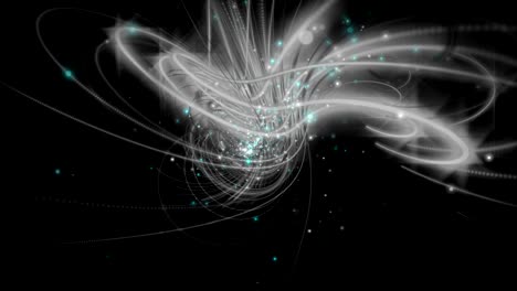 animación futurista con objeto de rayas y partículas parpadeantes en cámara lenta, 4096x2304 bucle 4k