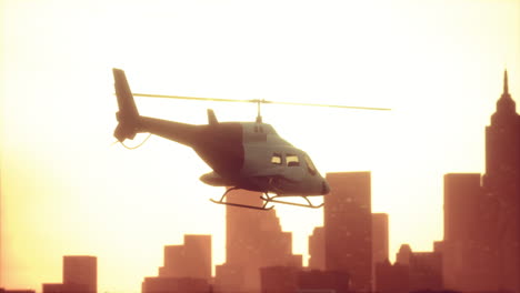 Silhouette-helicopter-at-city-scape-background