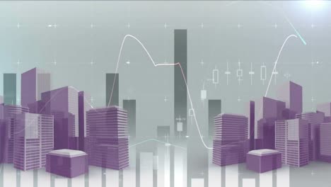 Animation-Der-Statistischen-Datenverarbeitung-über-3D-Gebäudemodelle-Vor-Grauem-Hintergrund