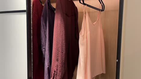 well-arranged wardrobe with various clothing items hanging