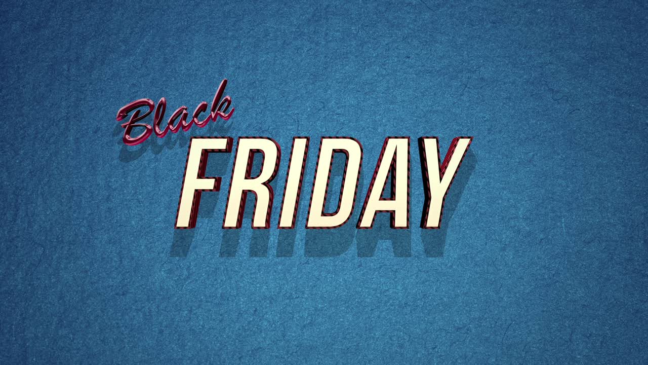 Retro Black Friday text in 80s style on a blue grunge texture