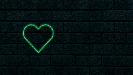 Animation-of-green-neon-heart-flashing-on-black-background