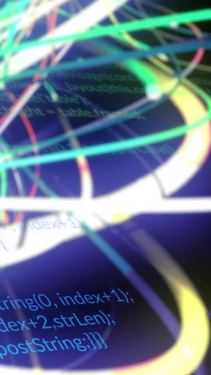 Vertical video: Bright band sweeping triggers neon spirals rotating, cam panning revealing code