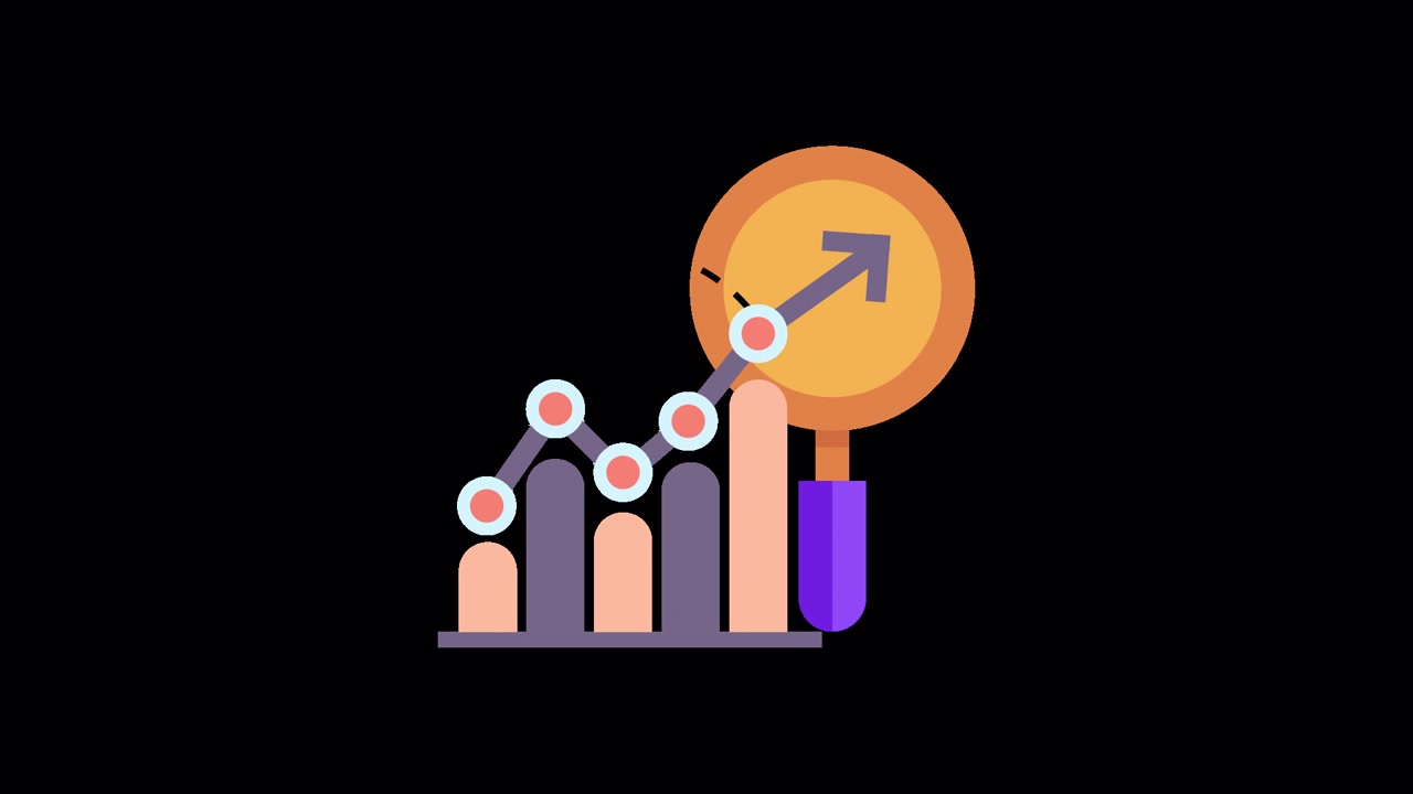 Animated Bar and Line Graph with Magnifying Glass Showing Growth