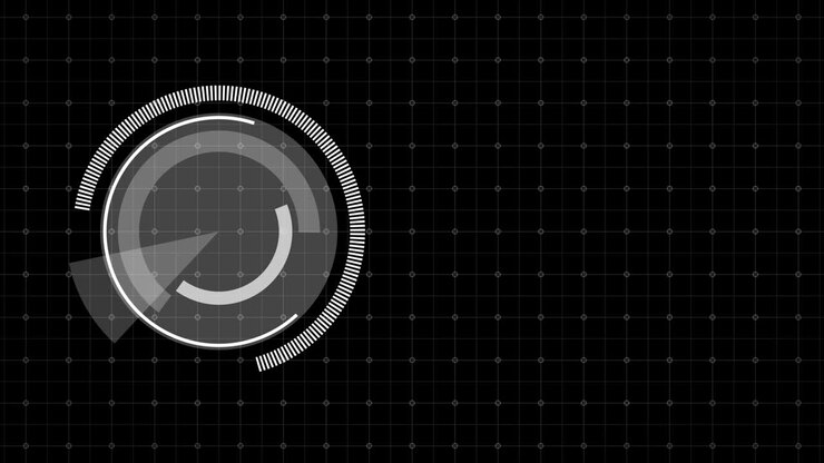 Digital touch screen circle rotation analyzes calculation element option. IOT HUD dashboard for smart future tech monitor display 3D rendering simulation.