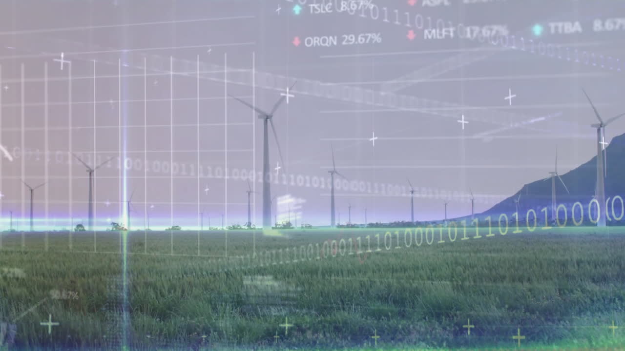 풍력 터빈을 통해 금융 데이터 처리의 애니메이션