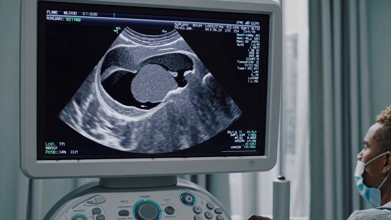 Professionista medico che osserva un'ecografia fetale su monitor