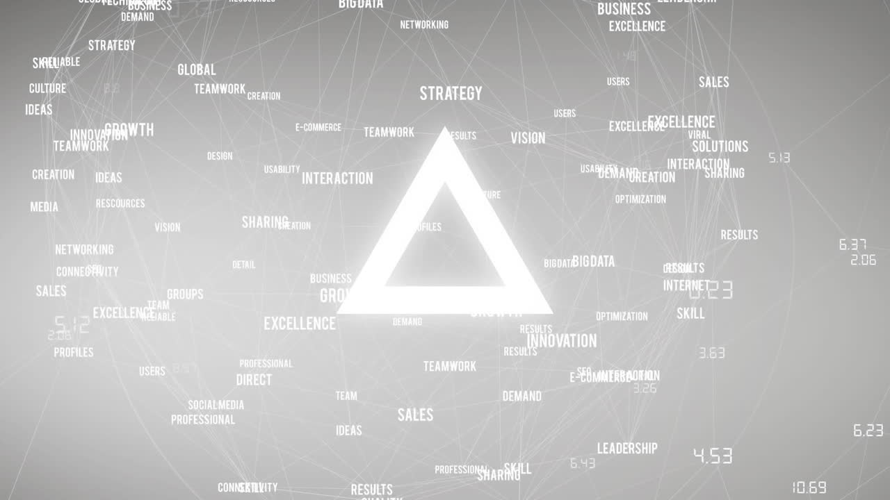 animación de la red de conexiones con triángulo pulsante sobre fondo azul