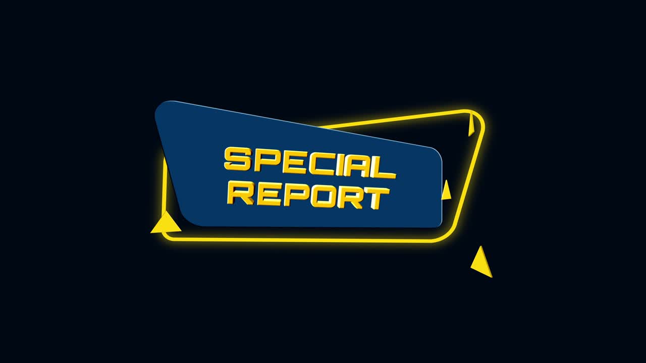 트렌디한 평평한 기하학적 배너에 대한 3d 애니메이션 텍스트 특별 보고서, 날아다니고 회전하는 객체, 4k 비디오 모션 그래픽 애니메이션