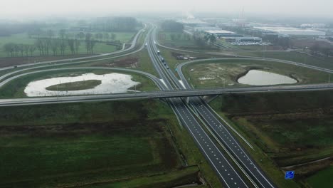 aerial drone shot of a dutch highway intersection