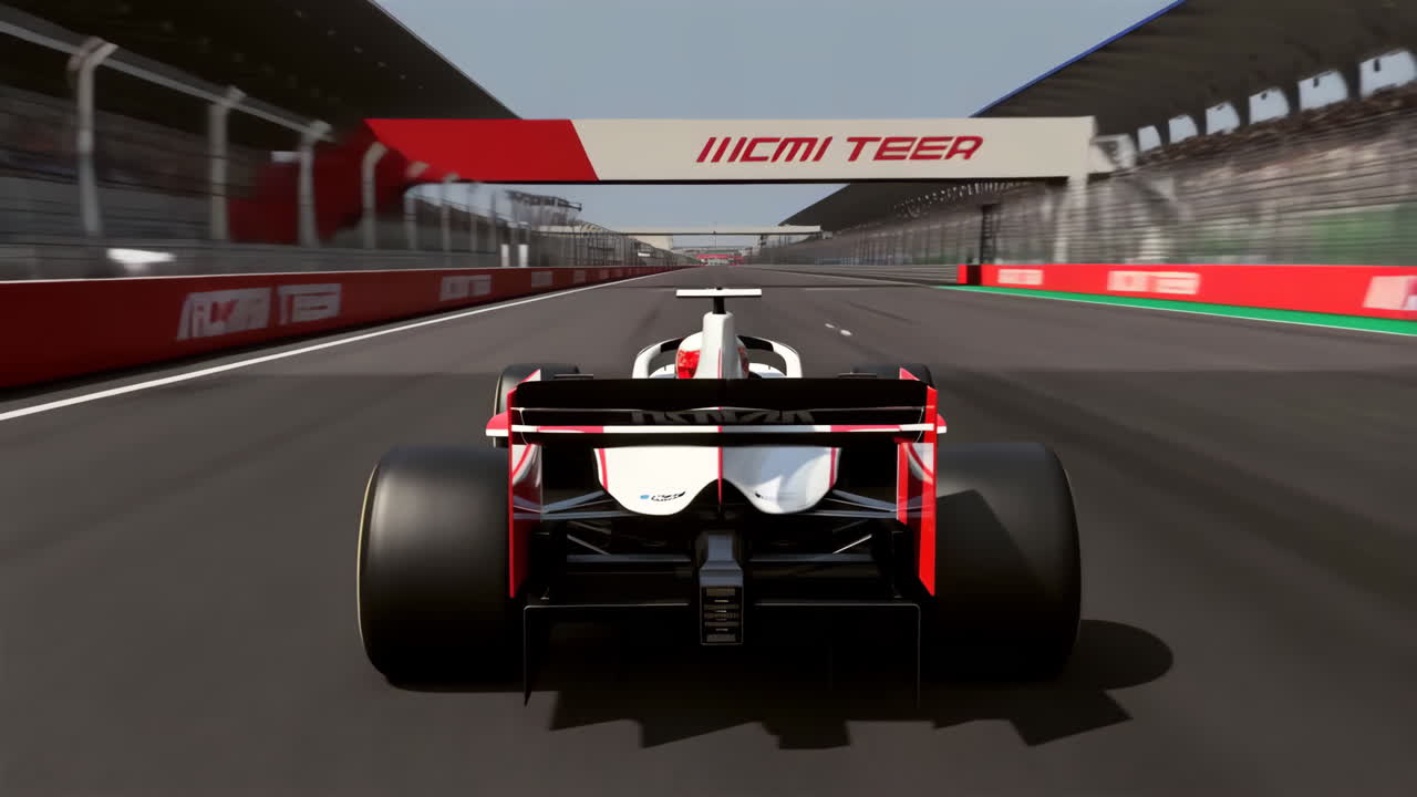 Rear View of a Formula Racing Car on a Race Track