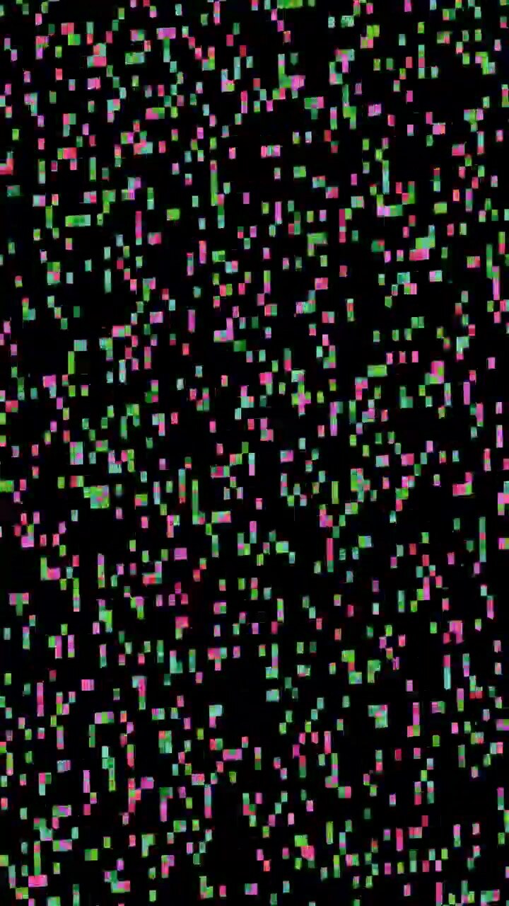 Rumore digitale astratto con pixel rosa e verdi su sfondo nero