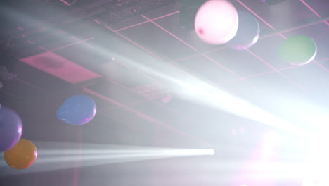 colorful balloons floating in a vibrant atmosphere with dynamic lighting effects at a celebration