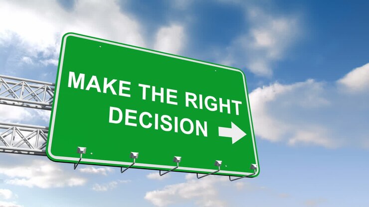 Make the right decision sign against blue sky