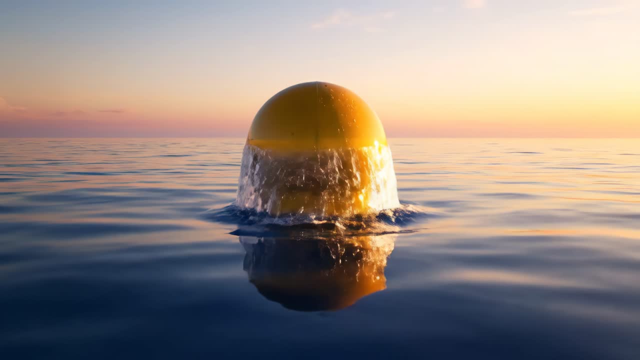 Yellow Buoy Floating in the Sea at Sunset