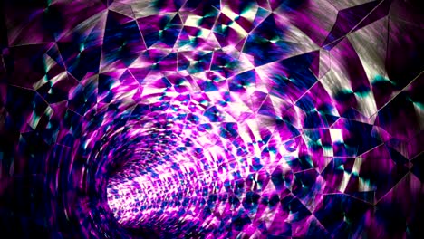 abstract holographic kaleidoscope 3d vortex footage. glowing endless tunnel fast back moving animation. twisting tube inside dynamic motion. purple glass shards. colorful mosaic portal video