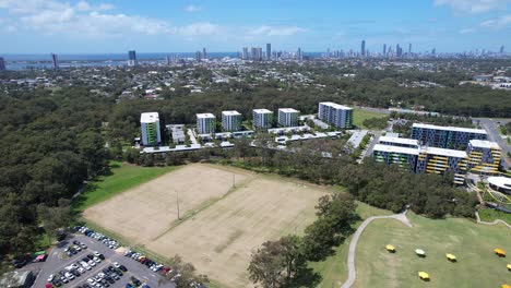musgrave sports park near village heart park in southport, queensland australia. aerial shot
