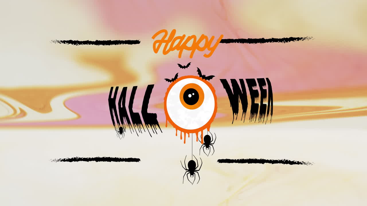 행복한 할로윈 텍스트와 분홍색과 색 배경의 애니메이션