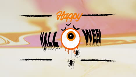 animation of happy halloween text and pink and white background