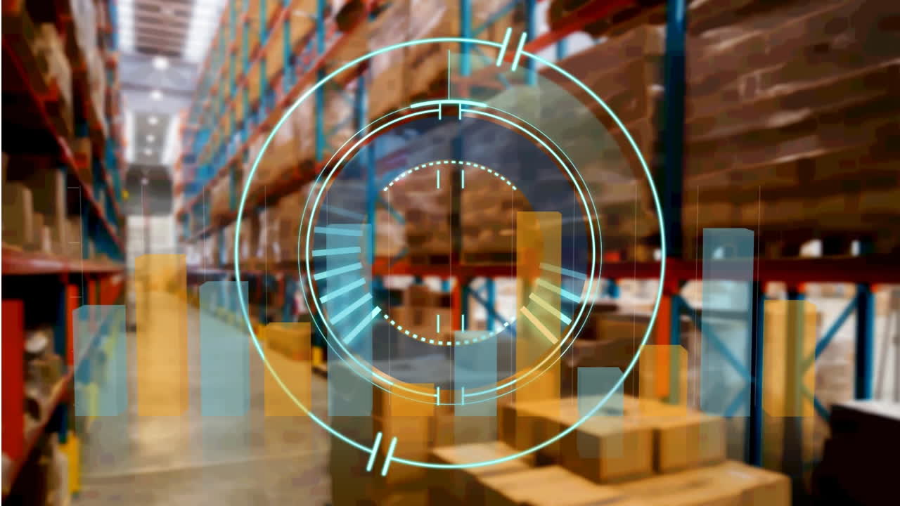 animación del procesamiento de estadísticas en las estanterías del almacén