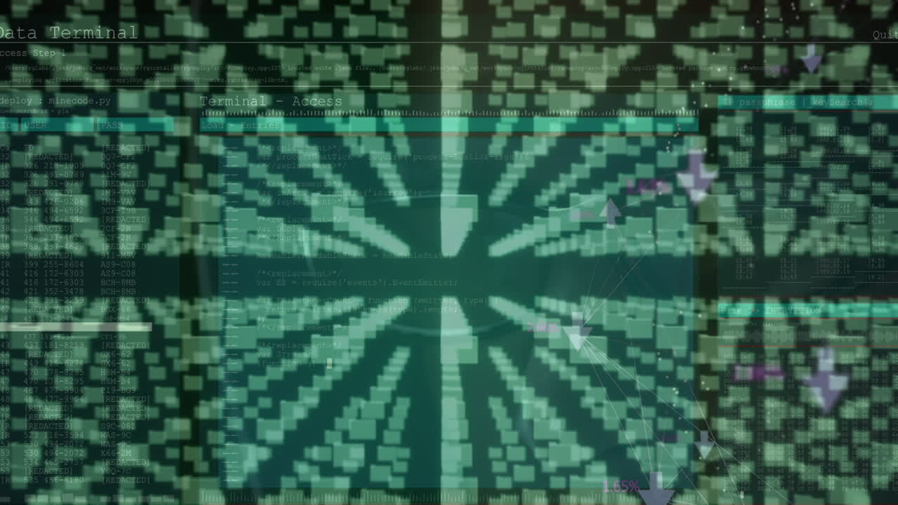 검은색 배경에 보안  ⁇ 락과 데이터 처리의 애니메이션