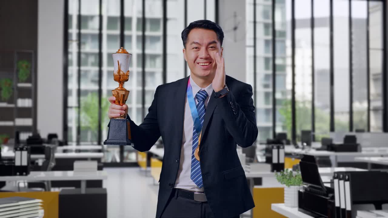Businessman Celebrating Victory in Office