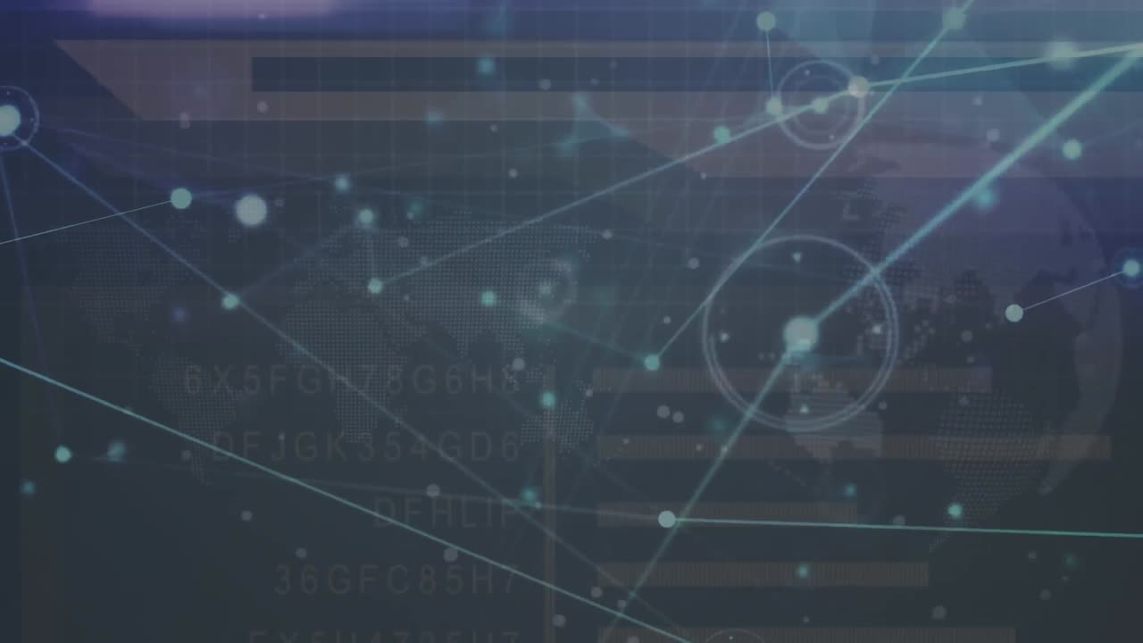 데이터 프로세싱과 세계를 통한 연결 네트워크의 애니메이션