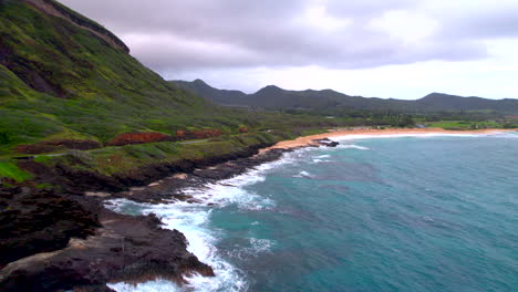 oahu hawaii coast of sandy beach park and koko crater at sunrise