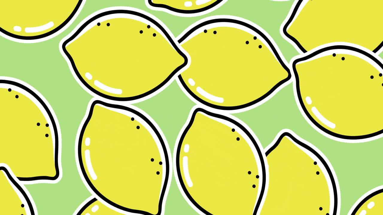 Animation of single lemons floating on green background