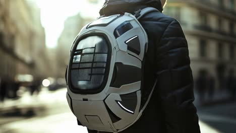 futuristic backpack in city