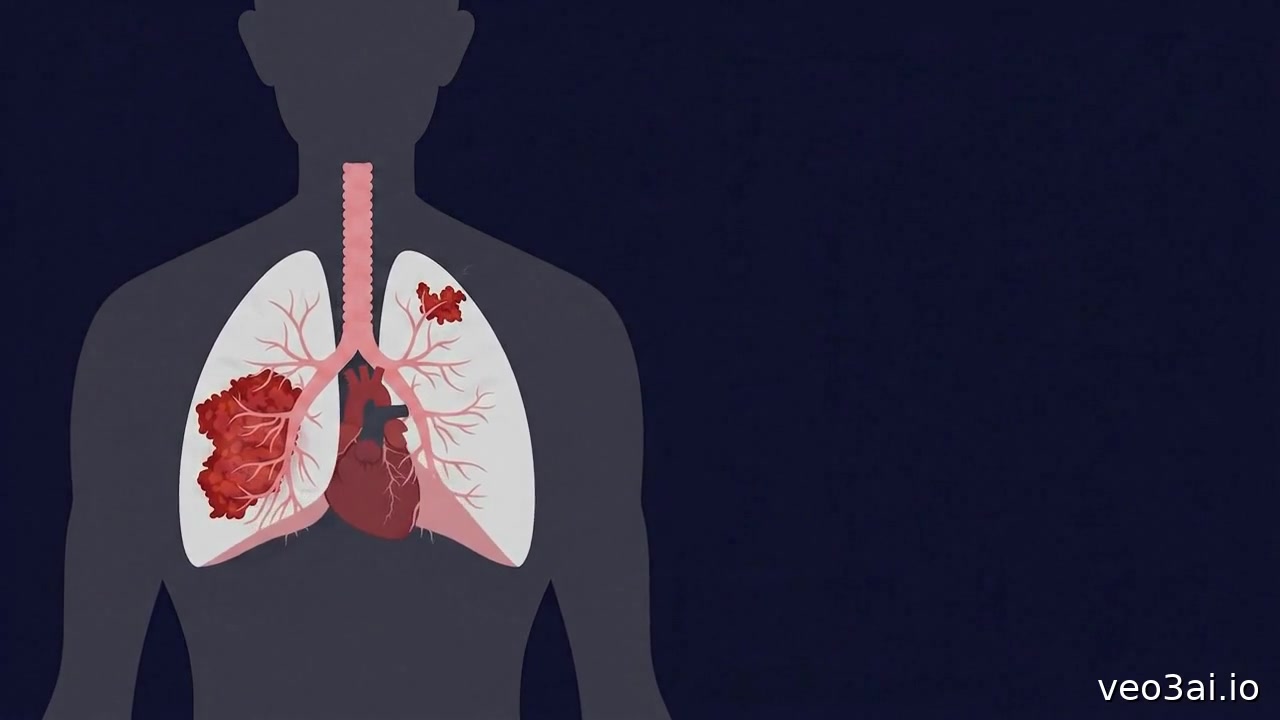 Illustrazione grafica di polmoni umani che mostra la progressione della crescita di un tumore maligno
