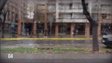 rainy city street scene with people