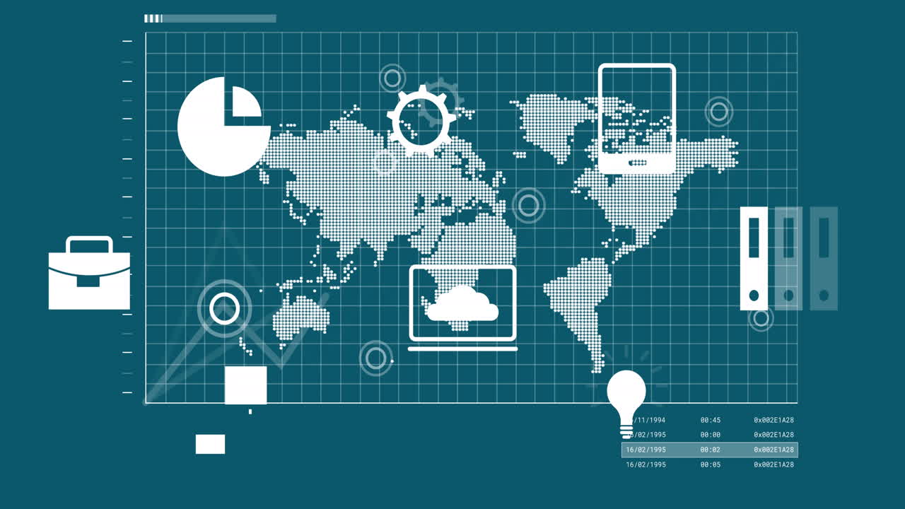 Animation of financial data processing over world map