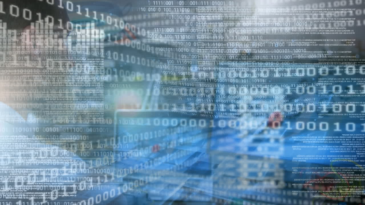 Animation of data processing over african american male scientist