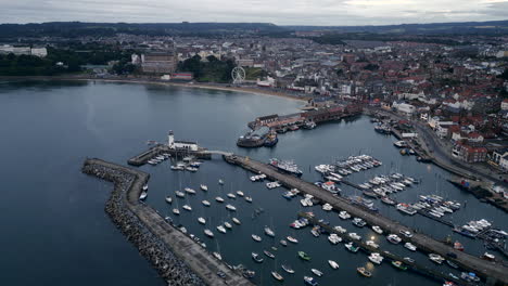 Pullback-Establishing-Drone-Shot-Over-Scarborough-Harbour