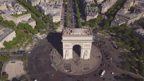 sunny summer day paris city famous arch de triumph aerial panorama 4k time lapse france