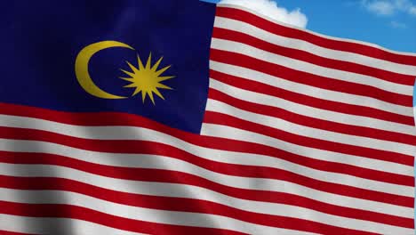 malaysia flag waving in the wind, blue sky background. 4k