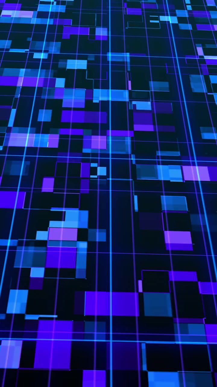 Abstract Digital Grid with Moving Blue and Purple Rectangles