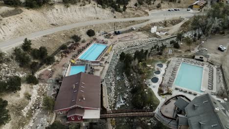 aerial view of colorado hot spring in the river with pools surrounding