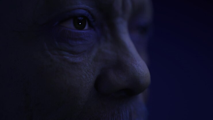 Primo piano del volto di una persona che mette in risalto emozioni e texture