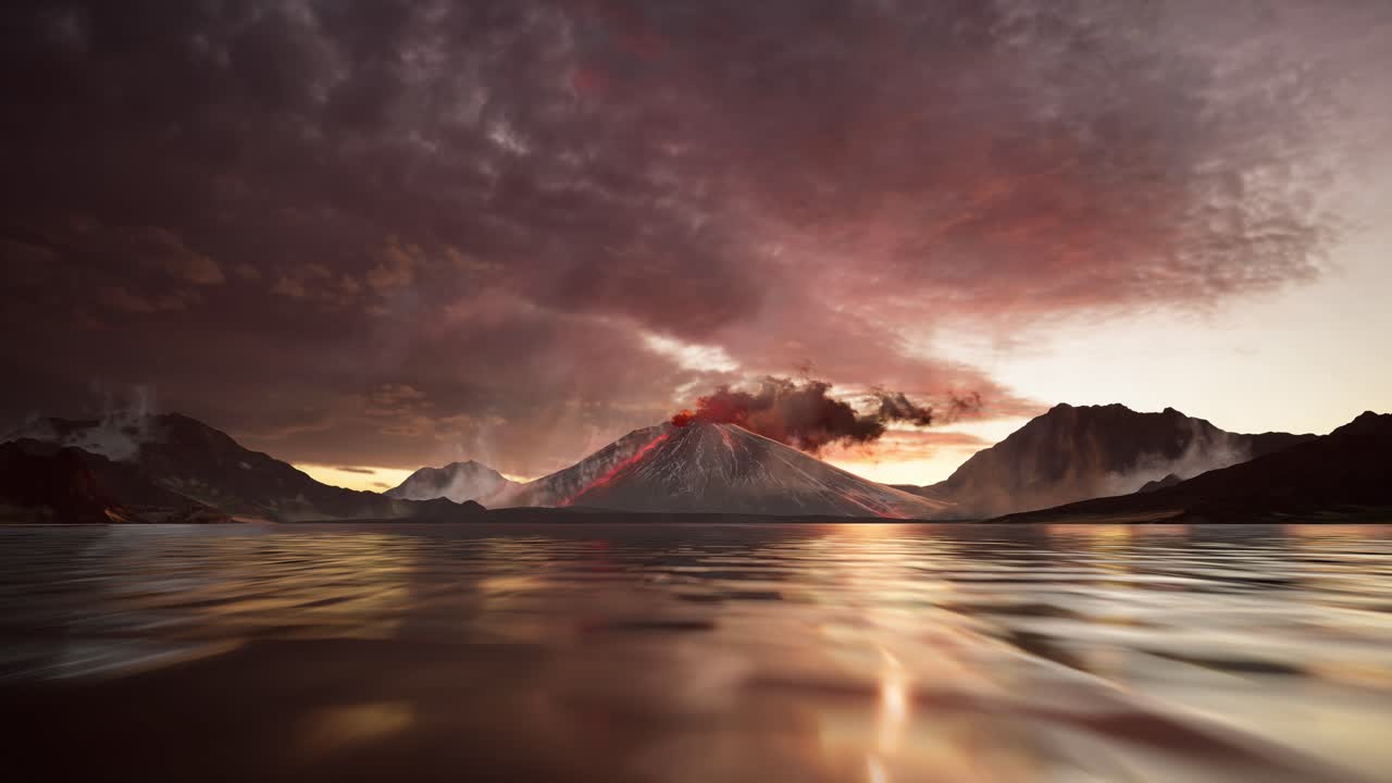 Volcano Eruption at Sunset