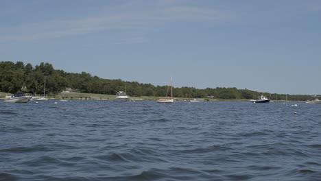 Slow-pan-of-boats-in-a-lake-in-Cape-Cod-Massachusetts