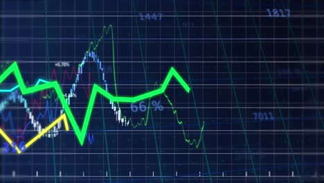 animación del procesamiento de datos estadísticos y financieros contra un fondo azul