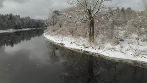 calm waters of piscataquis river in winter