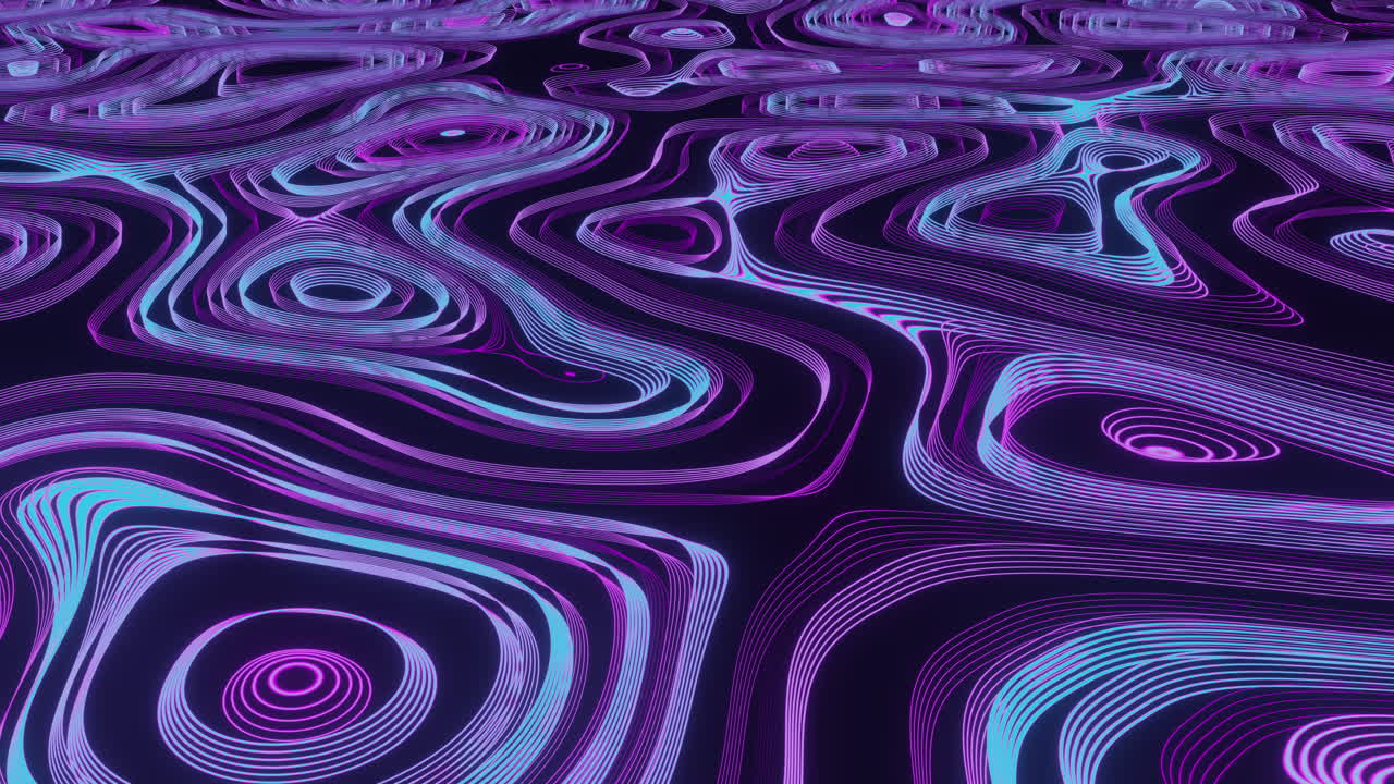 animación de líneas líquidas azules y púrpuras que se mueven en líneas sin costura sobre fondo negro